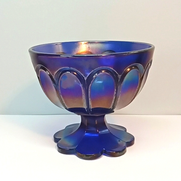 ☀️ Vintage Northwood cobalt blue carnival glass pedestal bowl. - Picture 2 of 9